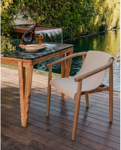 Chaise d'Extérieur en Bois d'Eucalyptus et Tissu Clhoti