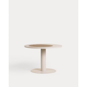 Table de Salle à Manger Ronde en Métal et Bois de Teck (Ø110 cm) Lirae Beige Seashell - The Masie