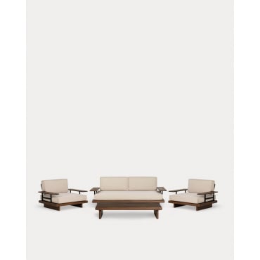 Ensemble de Jardin avec Canapé 2 Places, 2 Fauteuils et Table Basse en Bois d'Acacia et Métal Ayanis Beige Seashell - The Masie
