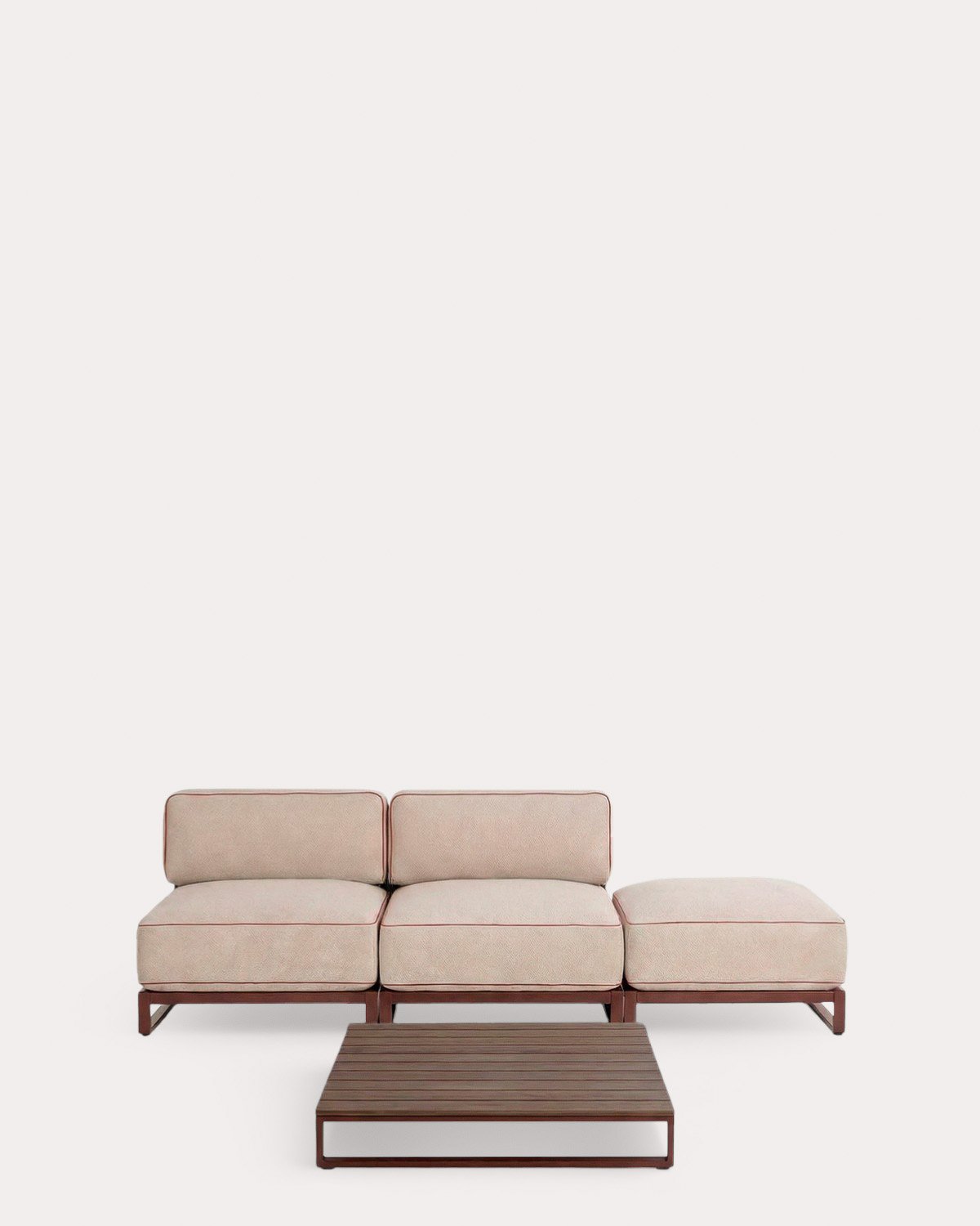 Ensemble de Jardin avec 2 Modules Centraux Pouf et une Table Basse en Métal et Tissu Kristen