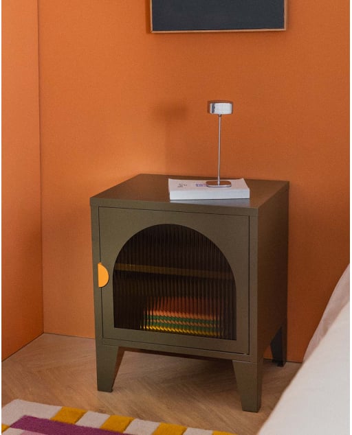 Table de Chevet avec Rangement en Acier Laminé et Verre (50x40 cm) Andrius