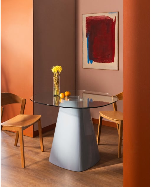 Table à Manger Carrée en Bois et Verre (120x120 cm) Izure