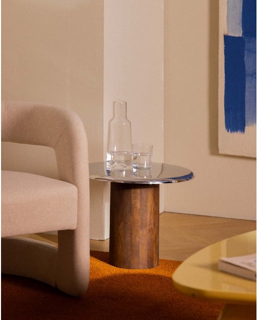 Table d'Appoint Ronde en Bois de Manguier et Métal Fabio