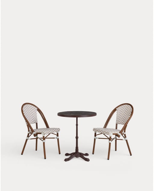 Ensemble Table Ronde (Ø60 cm) et 2 Chaises d'Extérieur en Métal et Rotin Synthétique Yona Bistro - Brun Clay