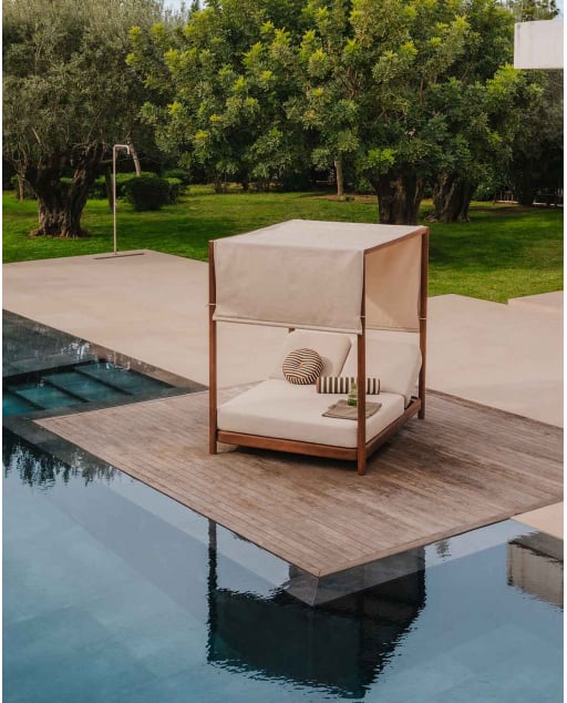 Lit Inclinable Balinais en Bois d'Eucalyptus et Tissu Zoier