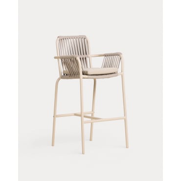 Pack 2 Tabourets Hauts d'Extérieur en Aluminium et Corde (75 cm) Drian Brun Clay - The Masie