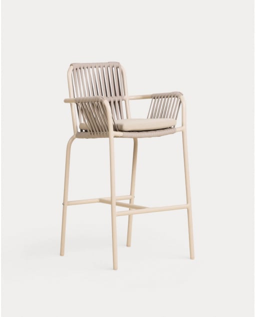Pack 4 Tabourets Hauts d'Extérieur en Aluminium et Corde (75 cm) Drian