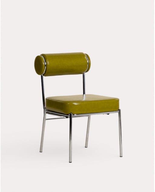 Chaise de Salle à Manger en Similicuir et Métal Elin - Vert Olive