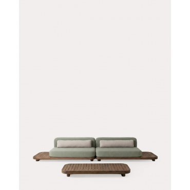 Ensemble de Jardin avec 2 Canapé 2 Modules et Table Basse en Bois d'Acacia et Tissu Redik Vert Nori - The Masie