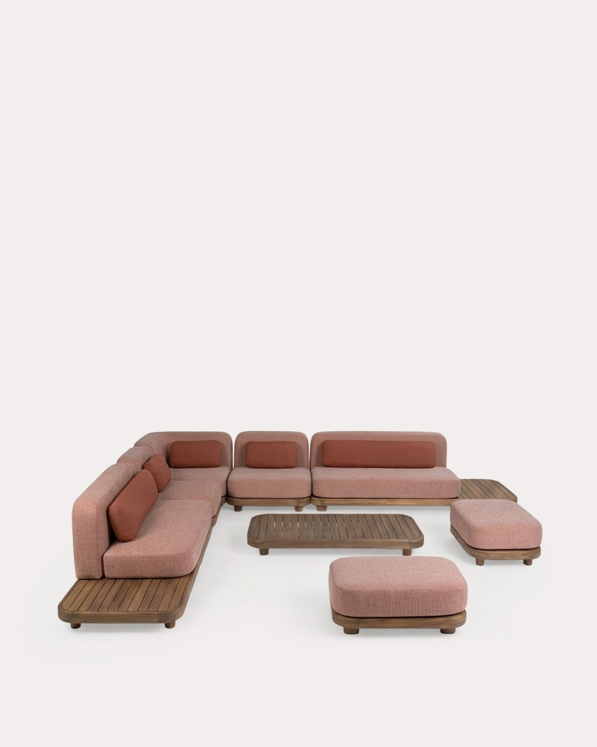 Ensemble de Jardin 7 Pièces, Canapé, Canapé Central, Canapé d’Angle, Pouf et Table Basse en Bois d’Acacia et Tissu Redik