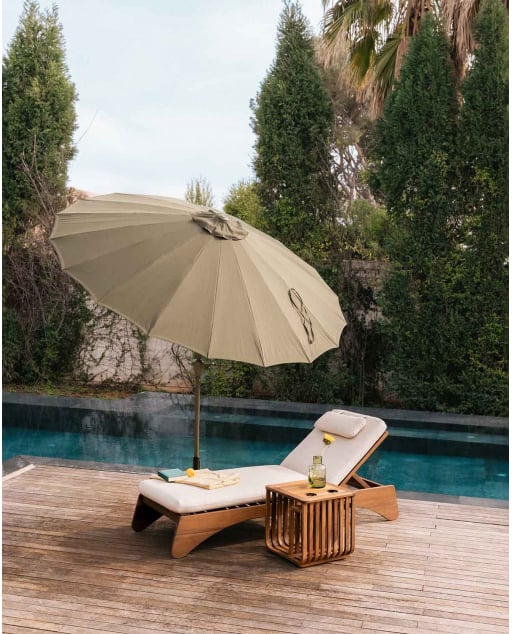 Chaise Longue Inclinable en Bois d'Acacia et Tissu Lorent