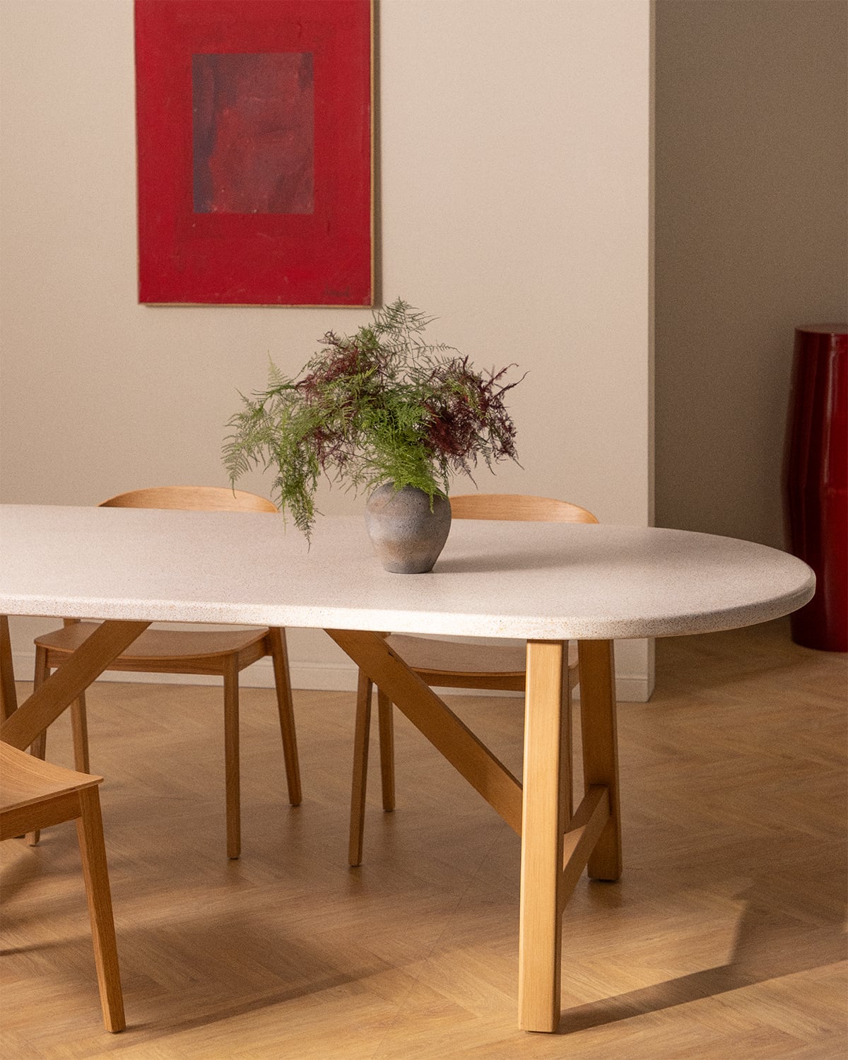 Table de Salle à Manger Ovale en Terrazzo et Bois d'Acacia (230x100 cm) Mirena, image de la gelerie 3