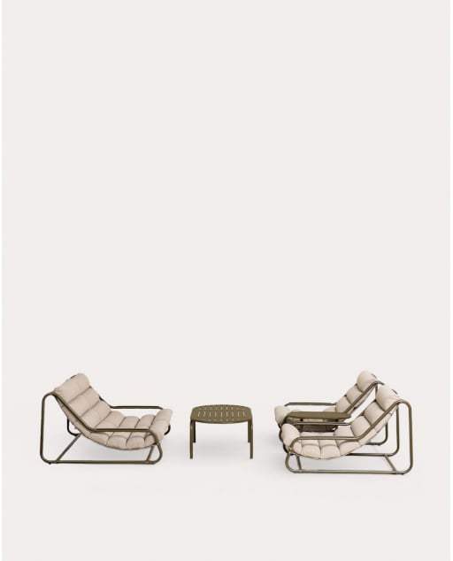 Ensemble de Jardin Comprenant un Canapé 2 Places, 2 Fauteuils, 1 Table Basse et 1 Table d'Appoint en Métal et Tissu Jazmin