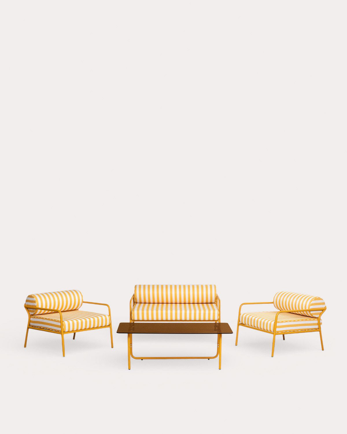 Ensemble de Jardin avec Canapé 2 Places, 2 Fauteuils et Table Basse en Métal et Tissu Mitha