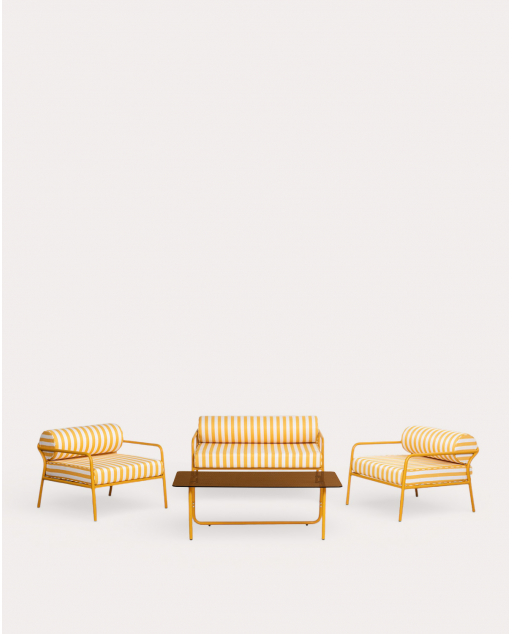 Ensemble de Jardin avec Canapé 2 Places, 2 Fauteuils et Table Basse en Métal et Tissu Mitha