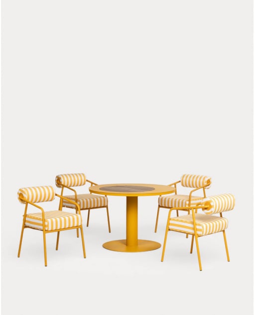 Ensemble Table Ronde (Ø110 cm) Lirae et 4 Fauteuils en Métal Mitha pour Usage Extérieur - Jaune Mango