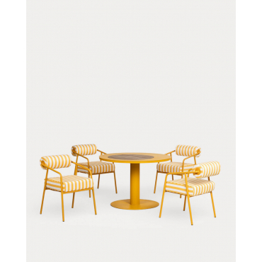 Ensemble Table Ronde (Ø110 cm) Lirae et 4 Fauteuils en Métal Mitha pour Usage Extérieur Jaune Mango - The Masie
