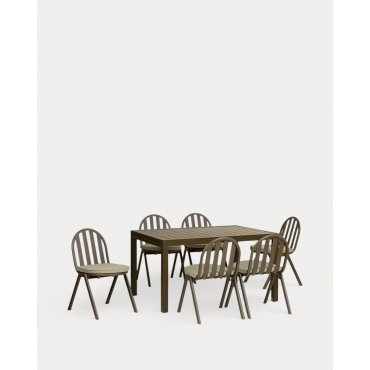 Ensemble Table Extensible Rectangulaire Seila (135-265x100 cm) et 6 Chaises d'Extérieur en Aluminium Llibet Vert Nori - The Masie
