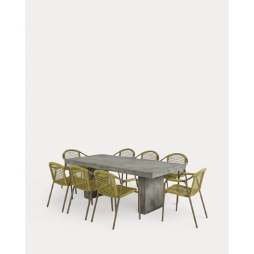 Ensemble Table Rectangulaire en Ciment (245x110 cm) Itxaso et 8 Chaises d'Extérieur avec Accoudoirs en Métal et Corde Murna Gris Concrete - The Masie
