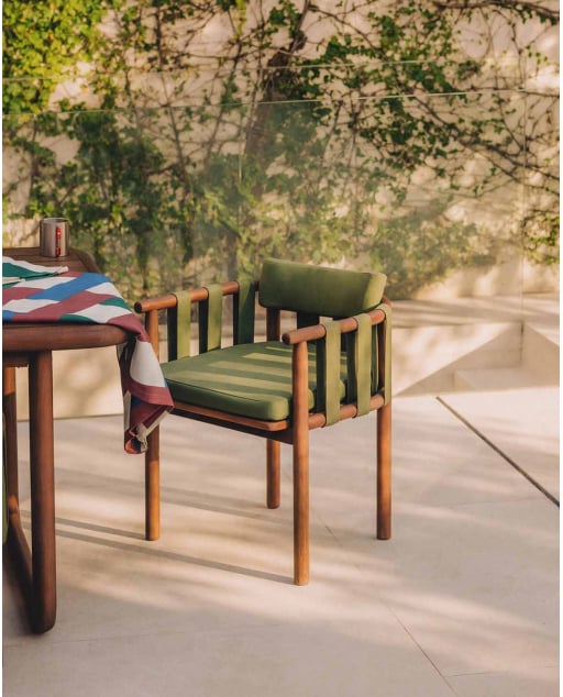 Chaise d'Extérieur avec Accoudoirs en Bois d'Eucalyptus et Revêtement en Tissu Edvard