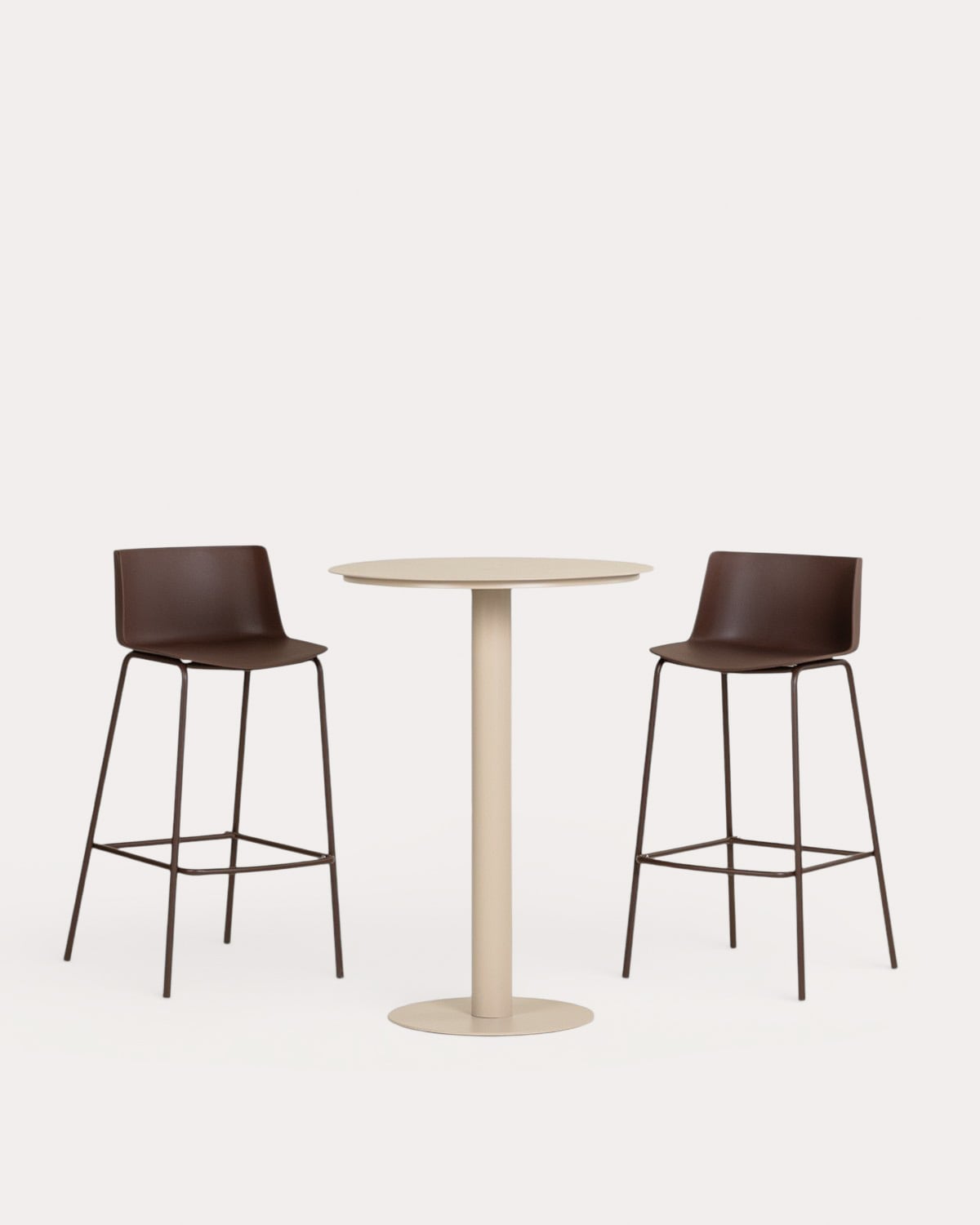 Ensemble Table Haute Ronde en Métal (Ø70 cm) Banon et 2 Tabourets Hauts en Polypropylène (74 cm) Meivy pour Extérieur, image de la gelerie 1