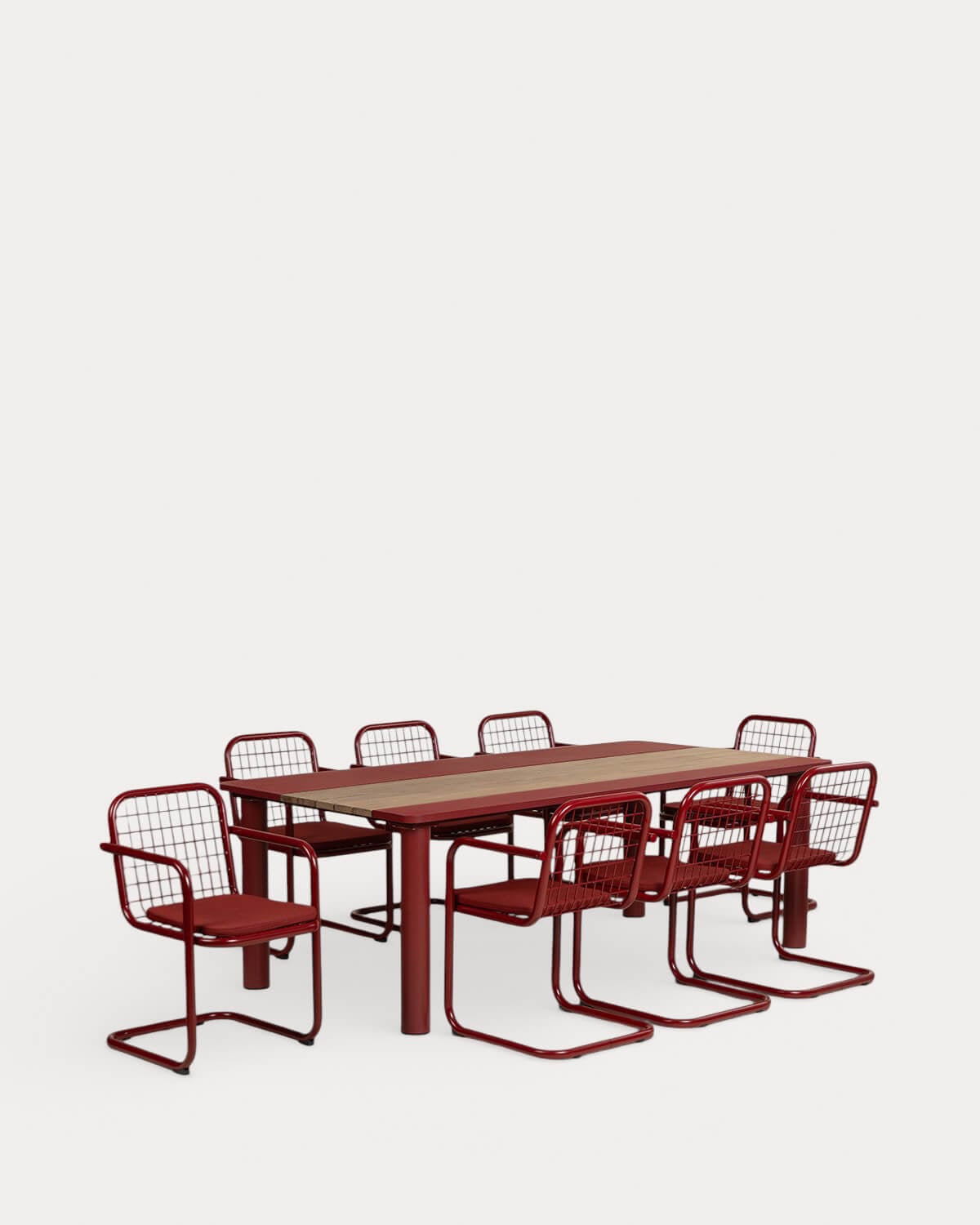 Ensemble Table Rectangulaire (220x110 cm) Lirae et 8 Chaises avec Accoudoirs en Métal Biaritz pour Usage Extérieur, image de la gelerie 1