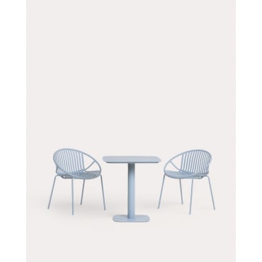Ensemble Table Carrée en Métal Zoilo (70x70 cm) et 2 Chaises d'Extérieur en Polypropylène Anier Bleu Silvery - The Masie