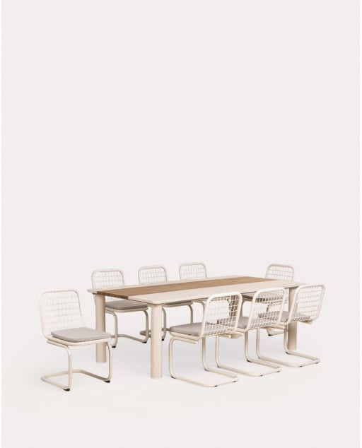 Ensemble Table Rectangulaire (220x110 cm) Lirae et 8 Chaises en Métal Biaritz d'Extérieur