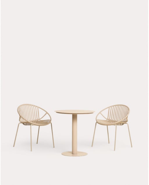 Ensemble Table Ronde en Métal Banon (Ø70 cm) et 2 Chaises d'Extérieur en Polypropylène Anier