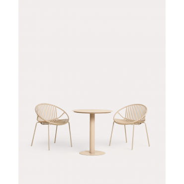 Ensemble Table Ronde en Métal Banon (Ø70 cm) et 2 Chaises d'Extérieur en Polypropylène Anier Brun Clay - The Masie