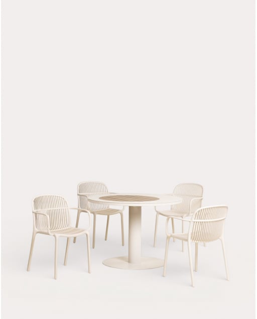 Ensemble Table Ronde en Métal (Ø110 cm) Lirae et 4 Fauteuils d'Extérieur en Polypropylène Aisha