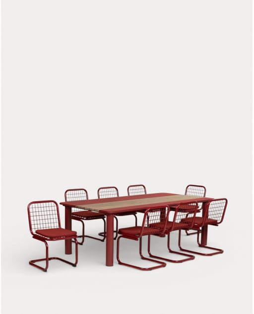 Ensemble Table Rectangulaire (220x110 cm) Lirae et 8 Chaises en Métal Biaritz d'Extérieur