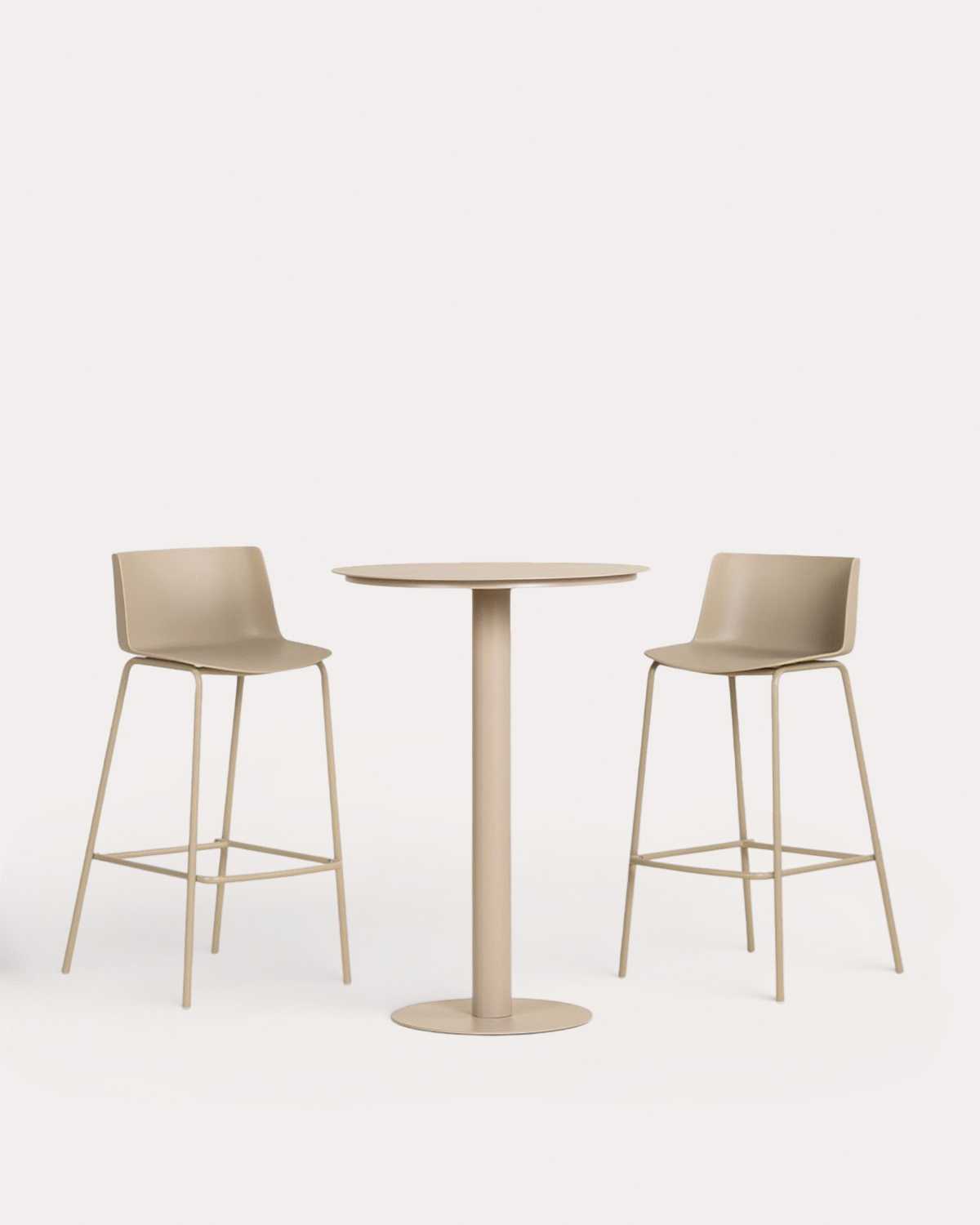 Ensemble Table Haute Ronde en Métal (Ø70 cm) Banon et 2 Tabourets Hauts en Polypropylène (74 cm) Meivy pour Extérieur, image de la gelerie 1