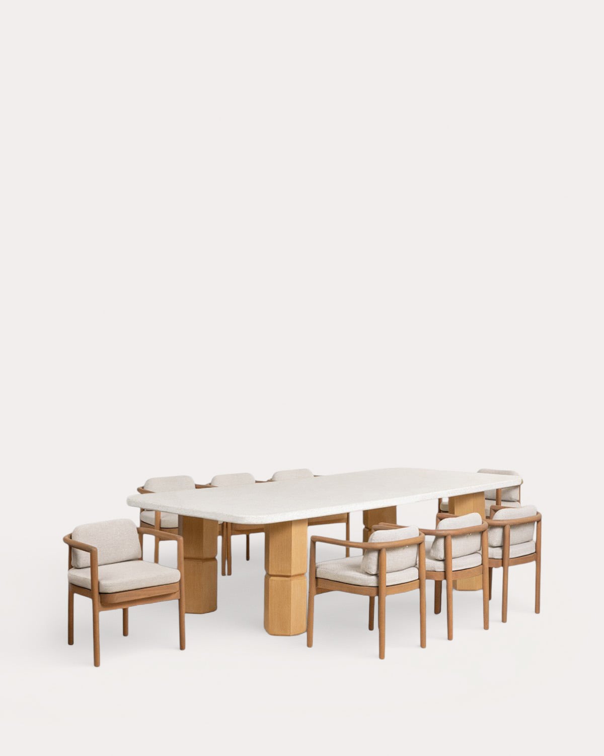 Ensemble Table Rectangulaire en Terrazzo Ixiar (270x120 cm) et 8 Fauteuils en Bois pour Extérieur Elnes, image de la gelerie 1
