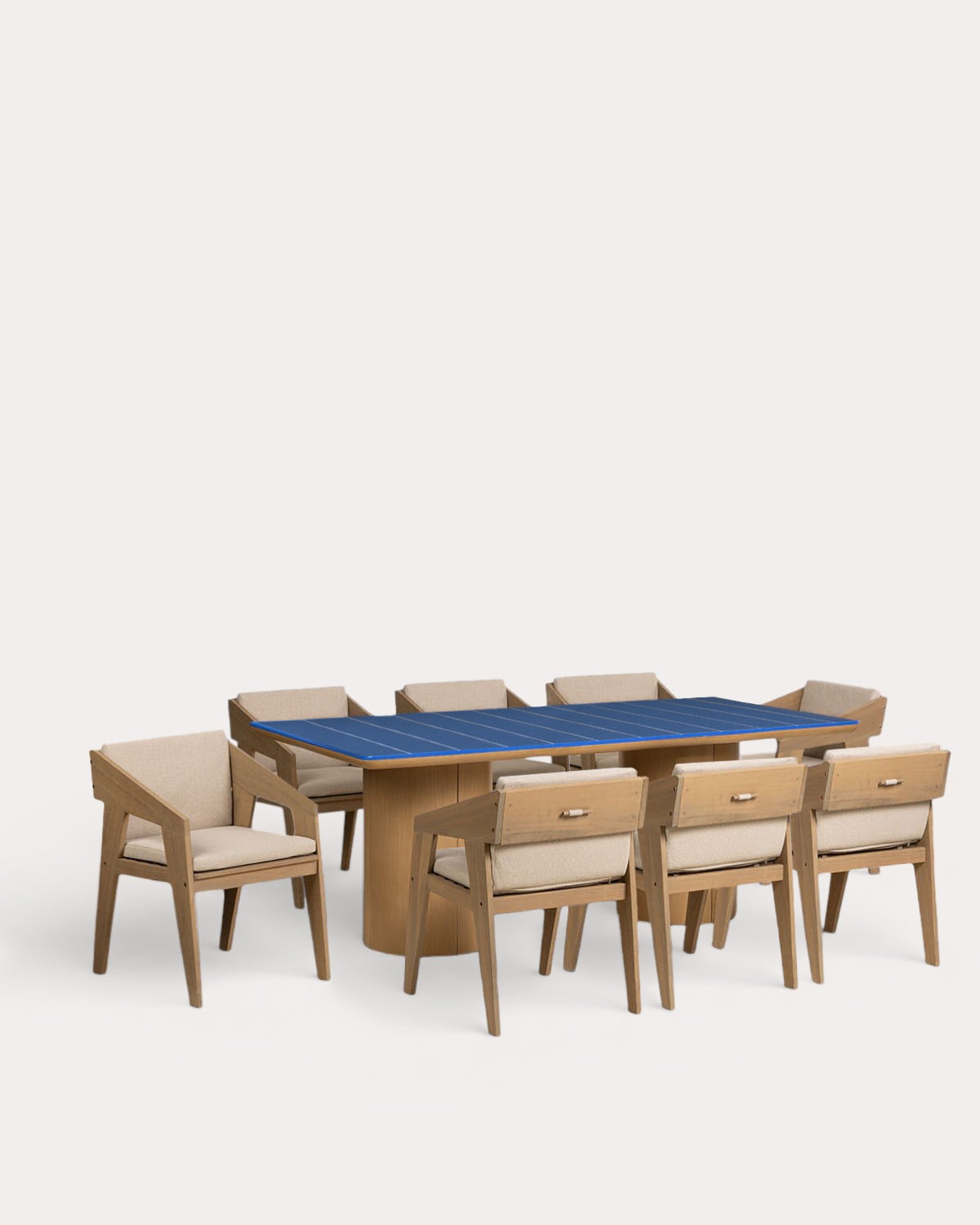 Ensemble Table Rectangulaire en Ciment (200x105 cm) Pepe et 8 Fauteuils en Bois d'Acacia Tanon pour l'Extérieur, image de la gelerie 1