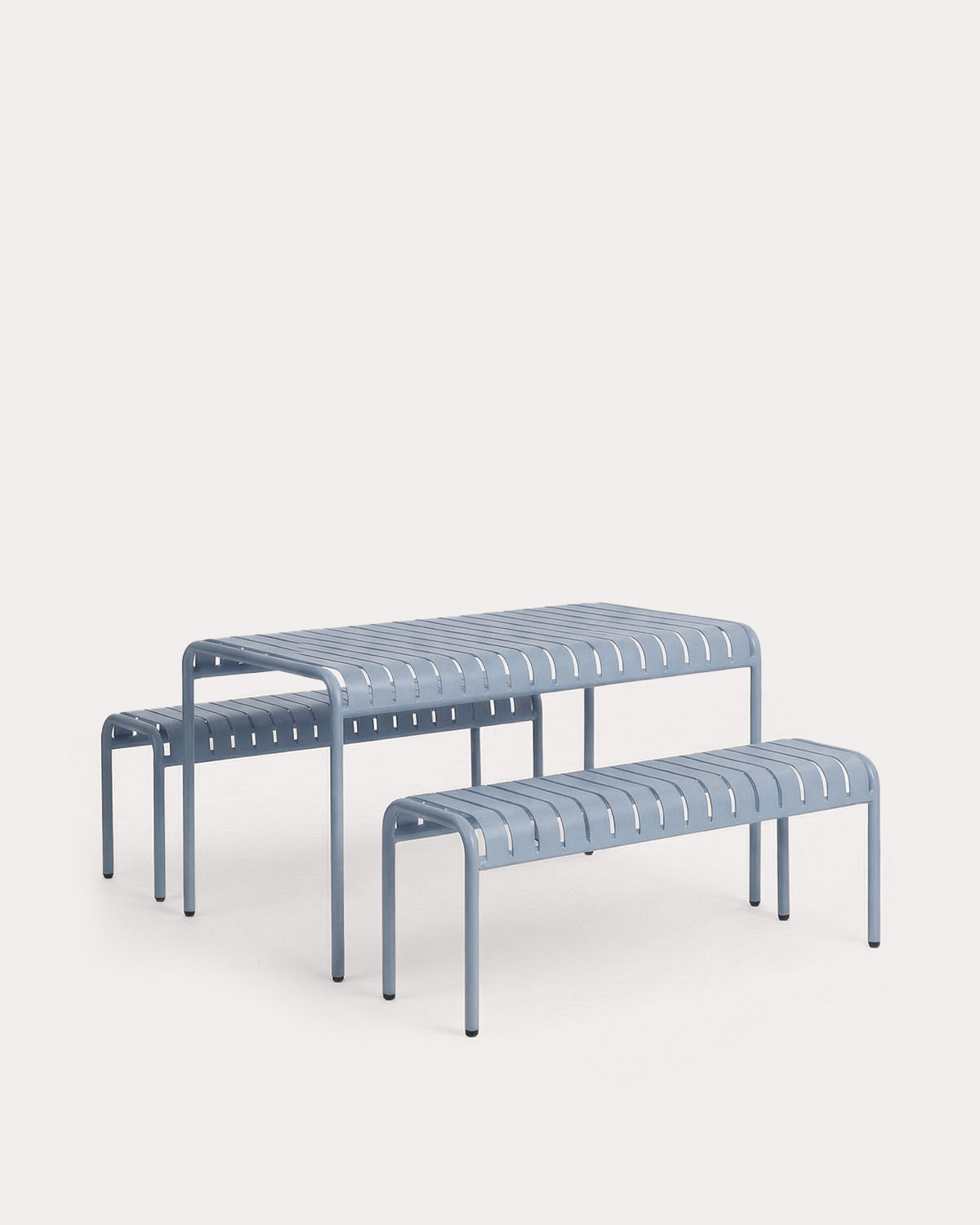 Ensemble Table Rectangulaire d'Extérieur (130x80 cm) et 2 Bancs en Métal Tavo, image de la gelerie 1