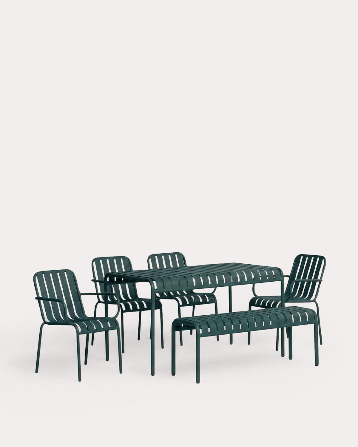 Ensemble Table Rectangulaire (130x80 cm) avec 1 Banc et 4 Chaises en Métal d'Extérieur Tavo, image de la gelerie 1