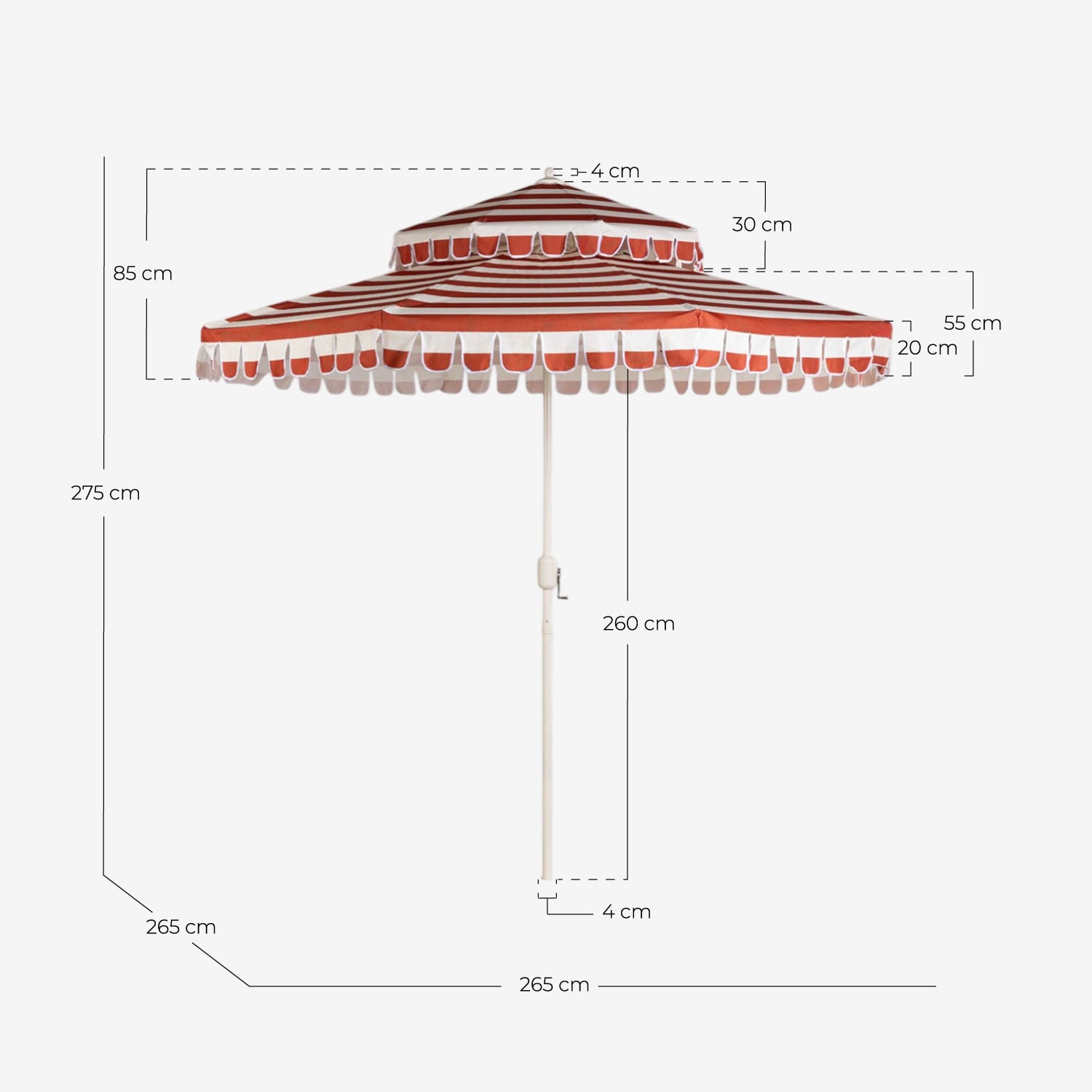 Parasol de Jardin et de Terrasse (Ø265 cm) Hisado, dimensions
