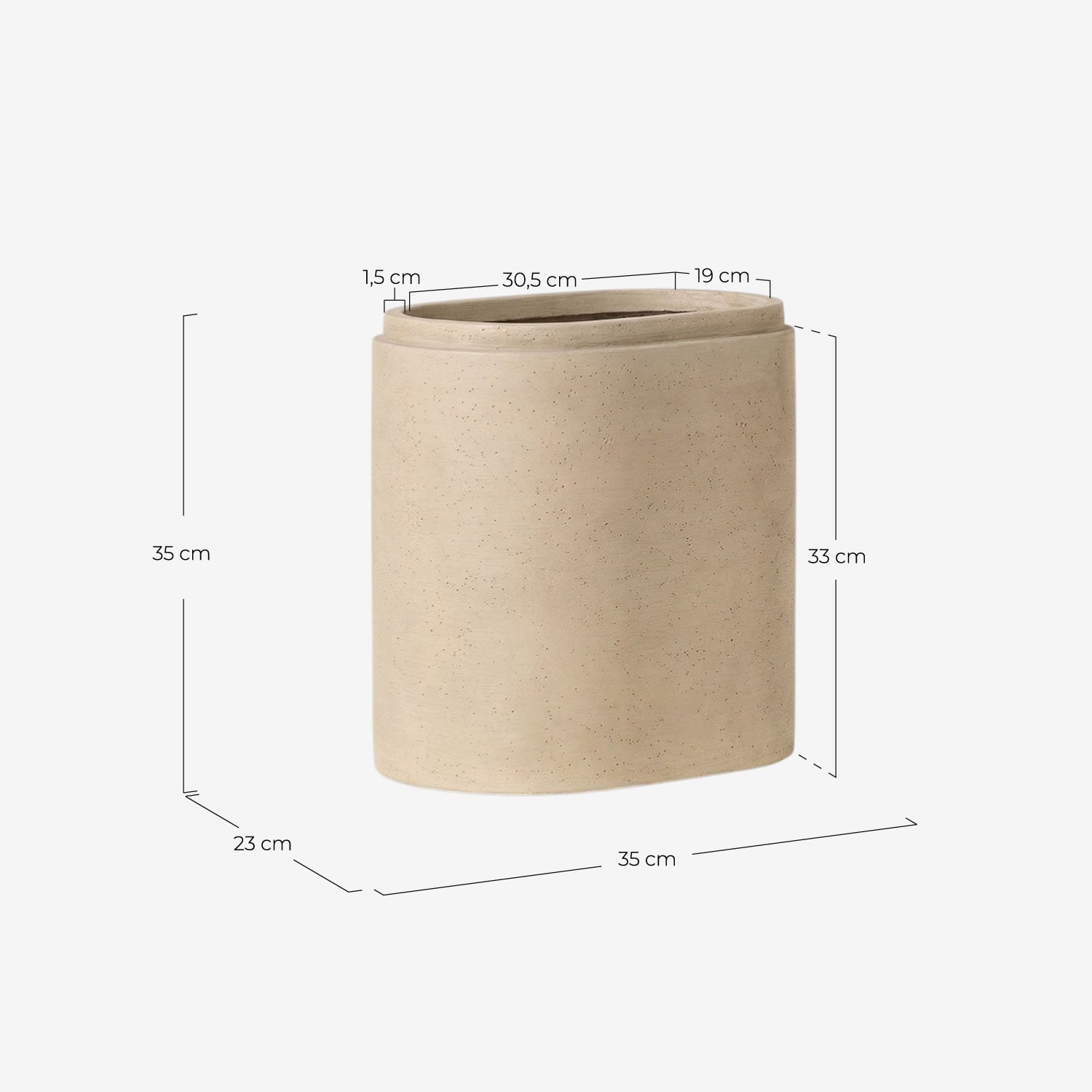 Ensemble de 2 cache-pots allongés en ciment Bieito, dimensions