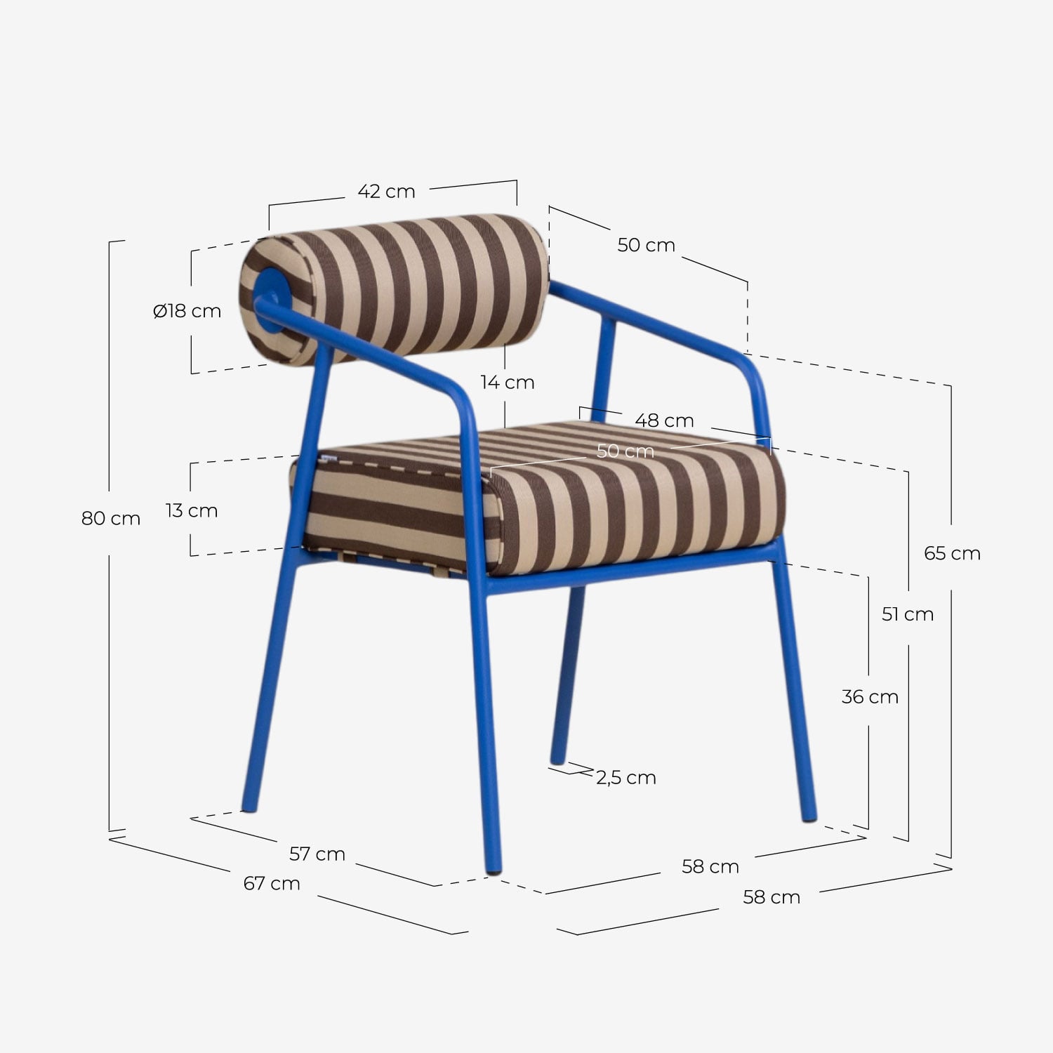 Pack 4 Chaises de Salle à Manger en Métal et Tissu Mitha, dimensions
