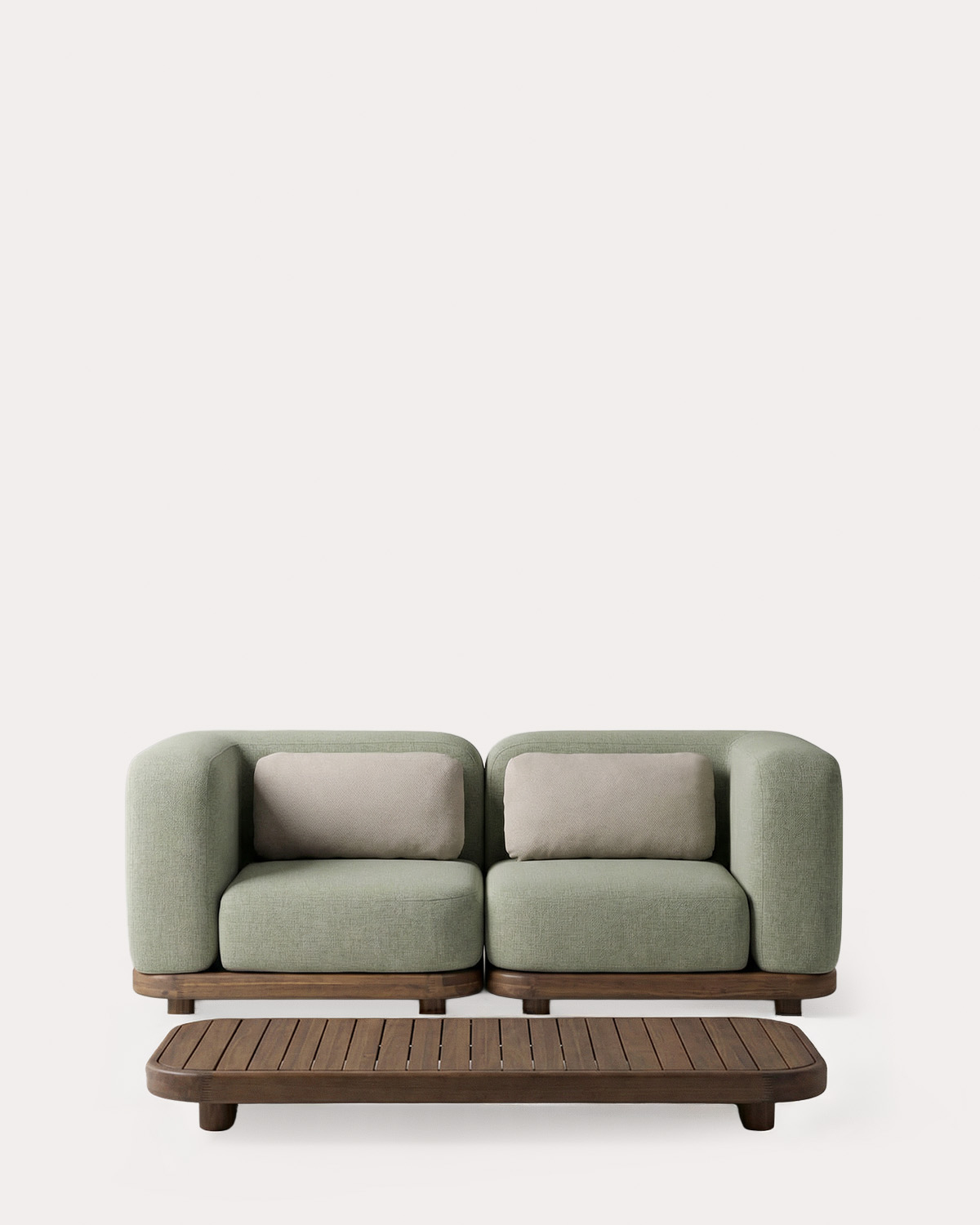 Ensemble de Jardin avec 2 Modules d'Angle et une Table Basse en Bois d'Acacia et Tissu Redik