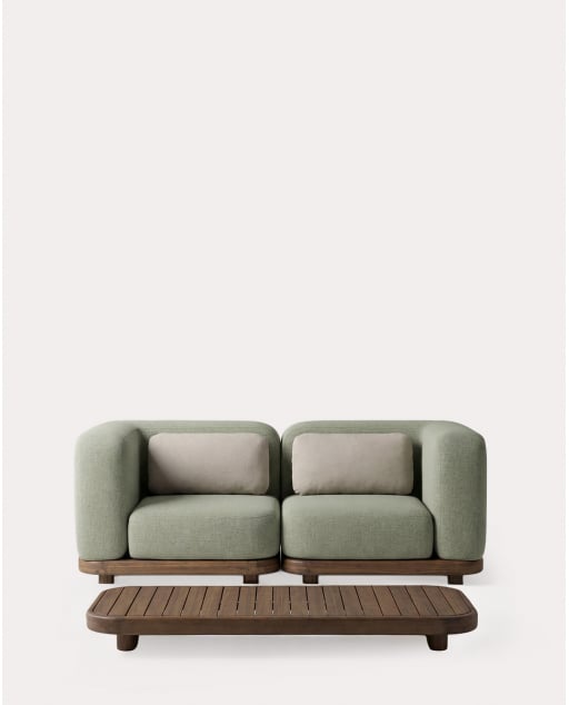 Ensemble de Jardin avec 2 Modules d'Angle et une Table Basse en Bois d'Acacia et Tissu Redik