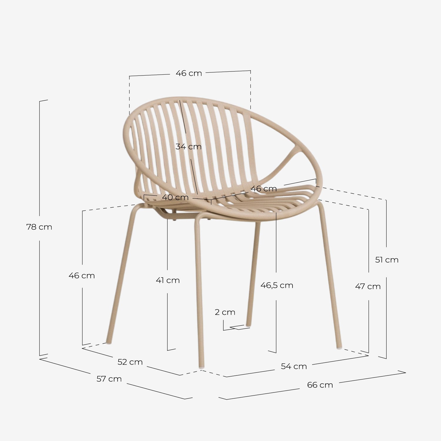 Chaise d'Extérieur en Polypropylène et Métal Anier, dimensions