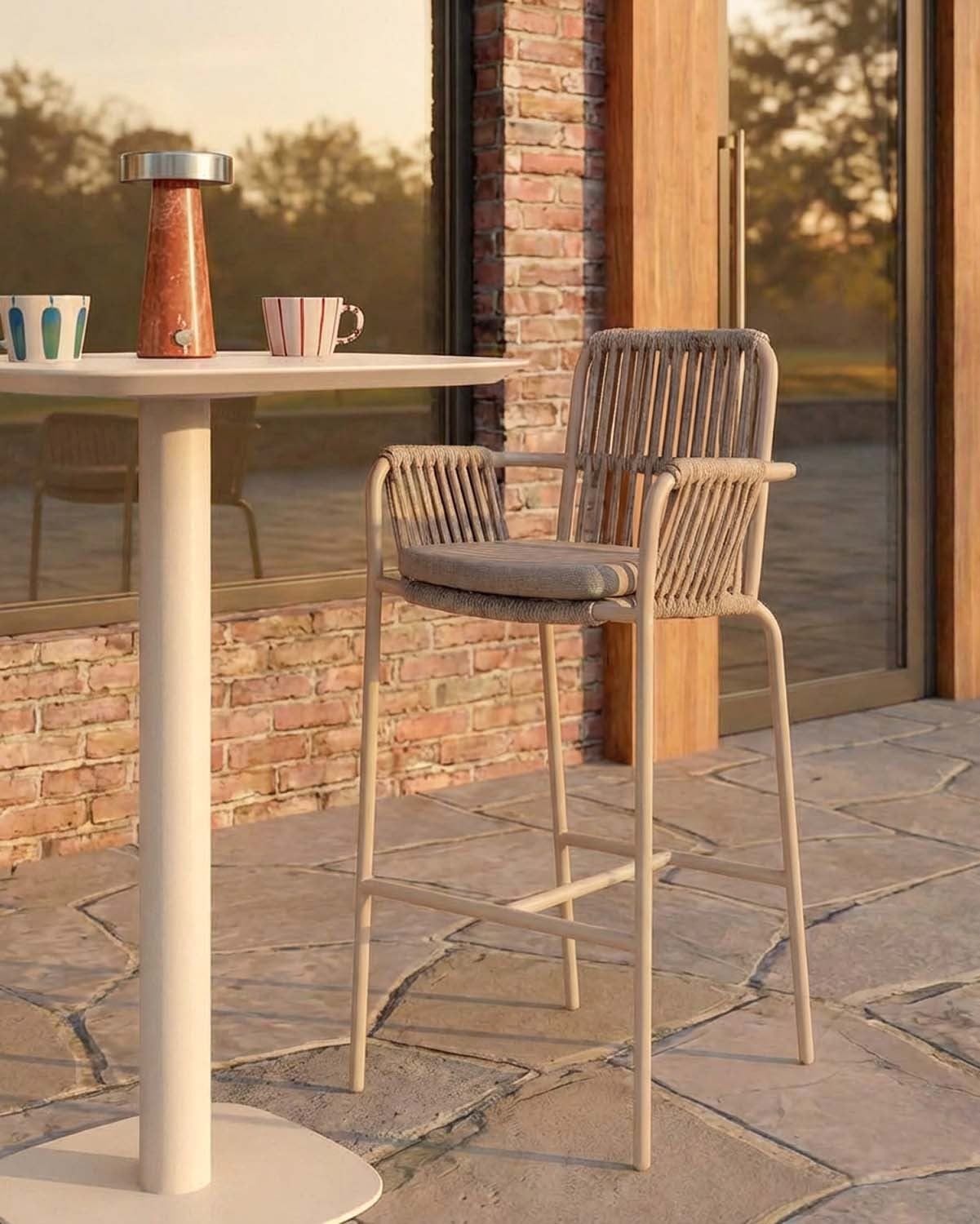 Pack 4 Tabourets Hauts d'Extérieur en Aluminium et Corde (75 cm) Drian, image de la gelerie 2