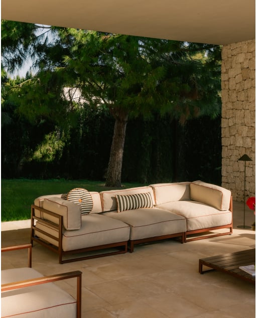 Canapé de Jardin Modulaire 3 Pièces avec 2 Modules d'Angle et un Module Central en Métal et Tissu Kristen