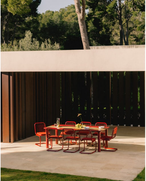 Ensemble Table Rectangulaire (220x110 cm) Lirae et 8 Chaises avec Accoudoirs en Métal Biaritz pour Usage Extérieur