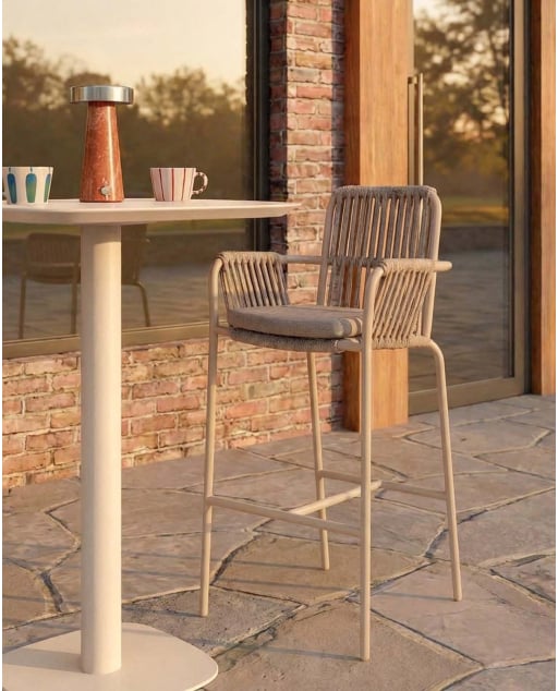 Tabouret Haut d'Extérieur en Aluminium et Corde (75 cm) Drian