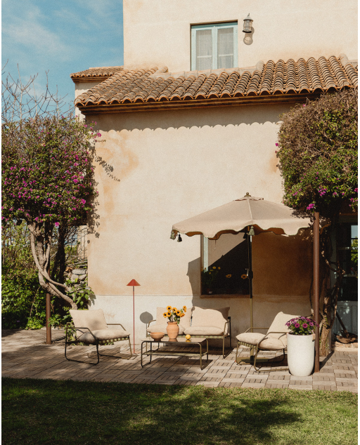 Ensemble de Jardin avec Canapé 2 Places, 2 Fauteuils et Table Basse en Métal et Tissu Ohiane