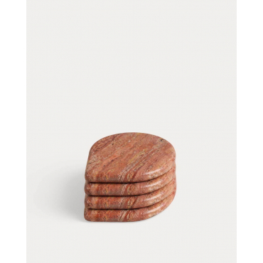 Set de 4 Sous-Verres Ronds en Marbre Hatem Marbre Travertin Rouge - The Masie