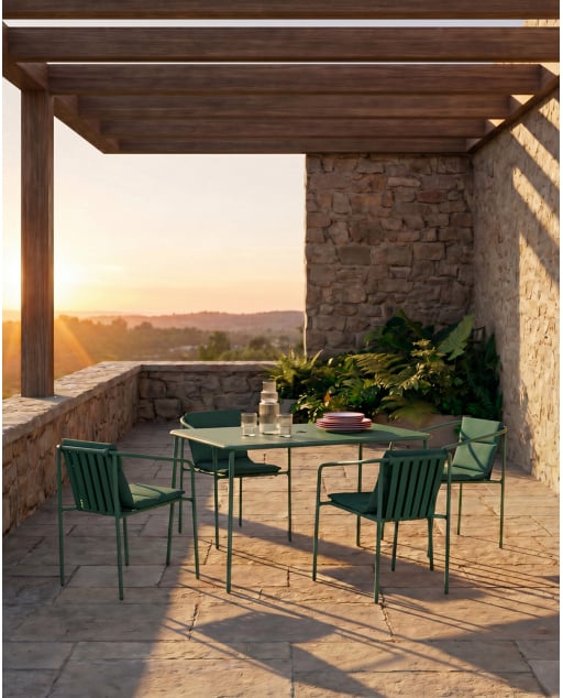 Set Table Rectangulaire Mijail (130x80 cm) et 4 Fauteuils d'Extérieur en Métal Vinke